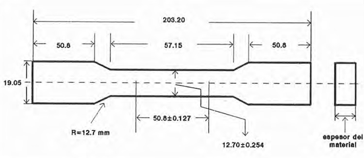 Figura 1. Probeta de tracción según la norma ASTM A370.