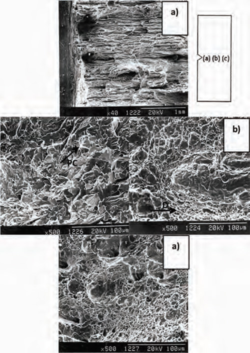 Figura 18. Fractografias por MEB mostrando lasuperficie de una probeta ensayada por impacto