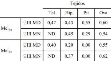 Tabla 2. Valores densitométricos relativos de la expresión de Mel1a y Mel1c en tejidos involucrados en la reproducción..