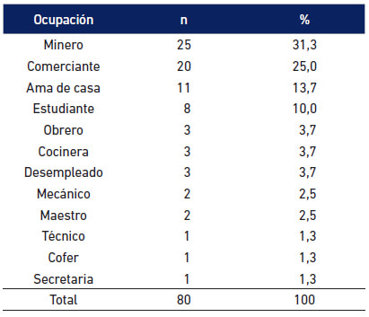 Tabla 3 Ocupación de los pacientes tratados