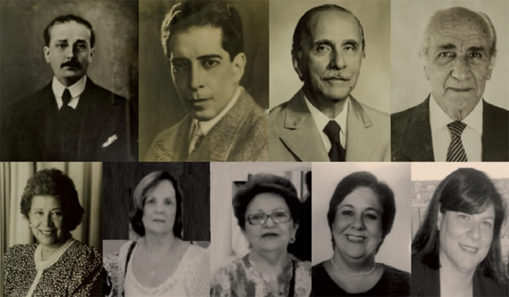 Figura 1 Jefes de la Cátedra de Microbiología: José Gregorio Hernández, Jesús Rafael Rísquez, Leopoldo Briceño Iragorry, Alberto Pardi, María Josefina Núñez, Tibaire Montes, María Gómez, Sofía Mata Essayag, María Eugenia Landaeta