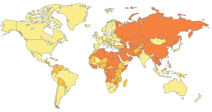 Figura 1: Mapa de países libres según la ONG Freedom House.