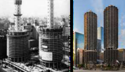 Foto: Marina City. En construcción y terminada.