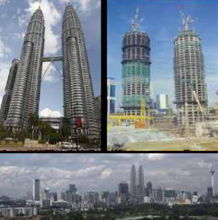 Foto: Torres Petronas, en construcción y Kuala Lumpur.