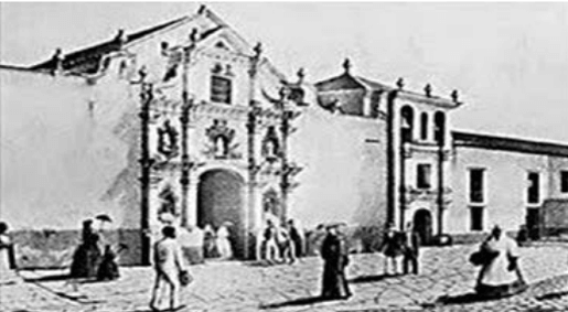 Figura Nº 1: Segunda sede de la Universidad de Caracas (UCV) y de su “ librería” (1786-). Autor: Federico Lessmann, Templo de San Francisco.Caracas, (Colección siglo XIX, Archivo Audiovisual de la Biblioteca Nacional.Templo de San Francisco, Caracas, 1851). La primera Sede de Universidad Central de Venezuela y de su Biblioteca (1673-) fue en la Esq. de las Monjas, hasta 1786 cuando se muda al Convento de San Francisco.