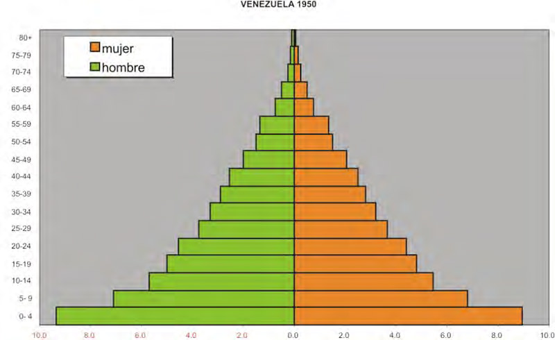 Gráfico Nº 2: Representación de la Estructura de la Edad de la Población en la América Latina y el Caribe. Países de Envejecimiento Incipiente Fuente: Guzmán, 2005.