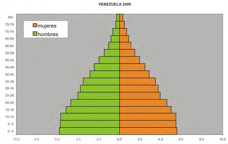 Gráfico Nº 3: Representación de la Estructura de la Edad de la Población en la América Latina y el Caribe. Países de Envejecimiento Moderado. Fuente: Guzmán, 2005.