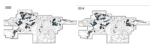 Figura 3. Crecimiento de los barrios de Caracas entre 2000 y 2014. F/CABA, Cartografía de los barrios de Caracas. 1966-2014.